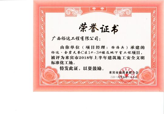 来宾市2018年上半年建筑施工安全文明标准化工地比分网-全球赛事实时比分与数据平台
·金碧天誉C区1#-3#楼及地下室工程项目